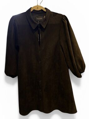 DOLCE CABO BLACK Faux suede puff sleeve shirt dress - M - NWT